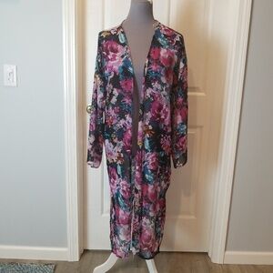 How Very Loved sheer floral kimono duster with pockets small